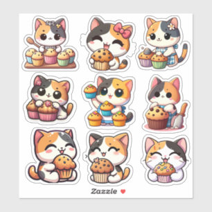 kawaii Dreifarbenkatze Muffin Custom-Cut Vinyl Auf Aufkleber