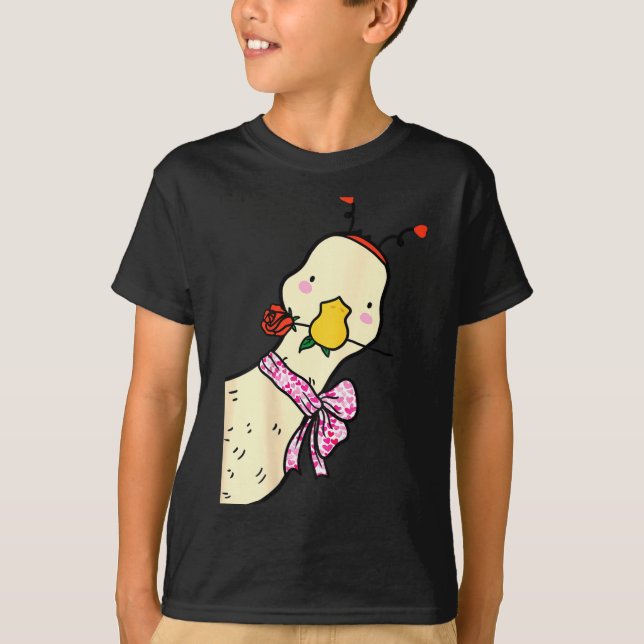 Kawaii Duck Rose Heart Bow Valentine Day Cute Anim T-Shirt (Vorderseite)