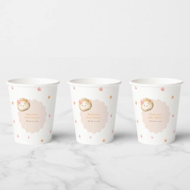 Kawaii Dumpling Blush Pink Floral Baby Girl Dusche Pappbecher (Multi)