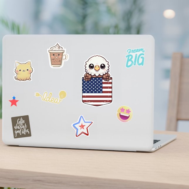 Kawaii Eagle American Flag Pocket Aufkleber (Von Creator hochgeladen)