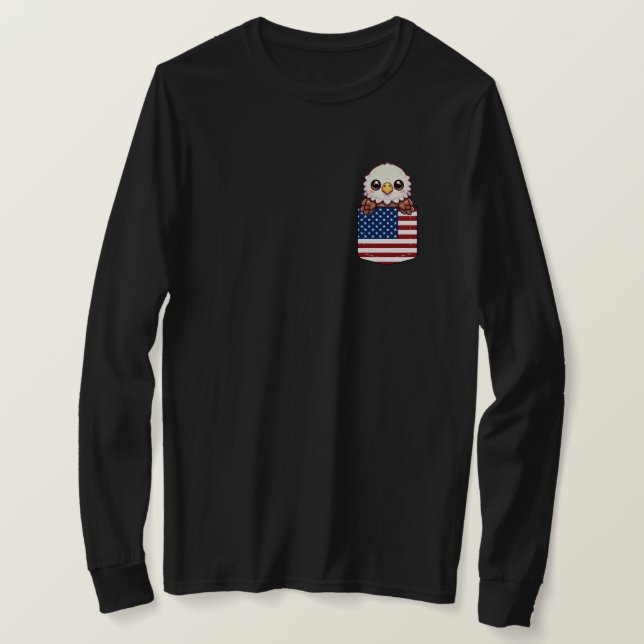 Kawaii Eagle American Flag Pocket T-Shirt (Design vorne)