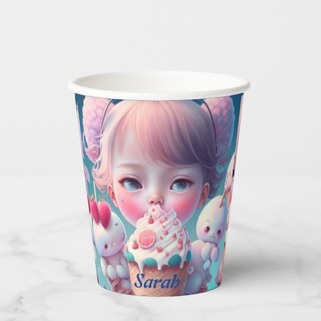 Kawaii-Eis-Girl-Untersetzer Pappbecher (Vorderseite)