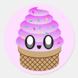 kawaii Eis Himbeer-Sprinkles Runder Aufkleber