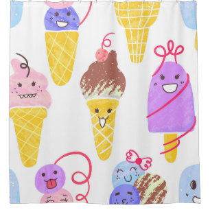 Kawaii Eis, niedlich, nahtlos. Duschvorhang