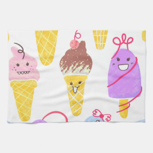 Kawaii Eis, niedlich, nahtlos. Geschirrtuch