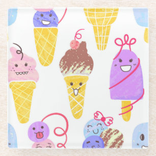 Kawaii Eis, niedlich, nahtlos. Glasuntersetzer