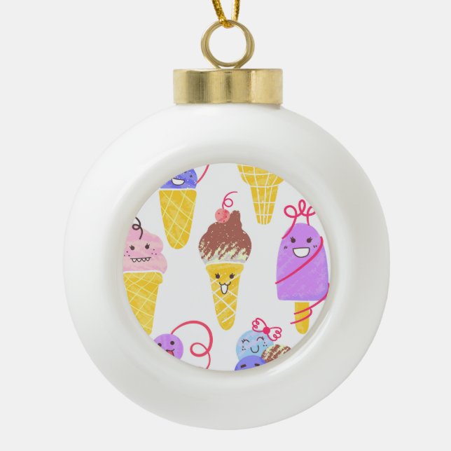 Kawaii Eis, niedlich, nahtlos. Keramik Kugel-Ornament (Vorderseite)