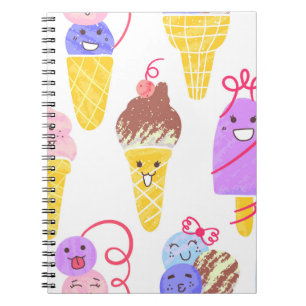 Kawaii Eis, niedlich, nahtlos. Notizblock