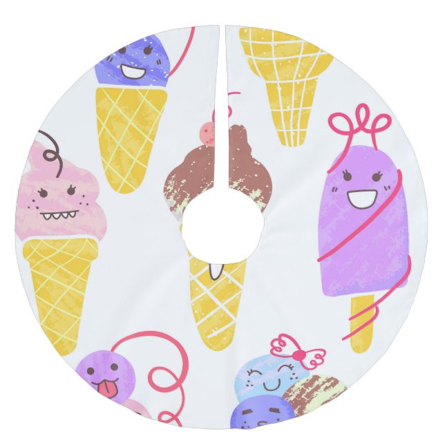 Kawaii Eis, niedlich, nahtlos. Polyester Weihnachtsbaumdecke (Vorderseite)