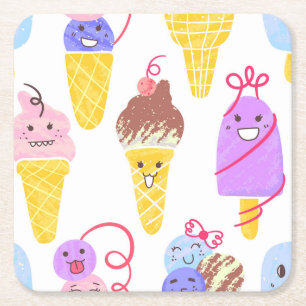 Kawaii Eis, niedlich, nahtlos. Rechteckiger Pappuntersetzer