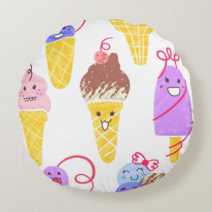 Kawaii Eis, niedlich, nahtlos. Rundes Kissen
