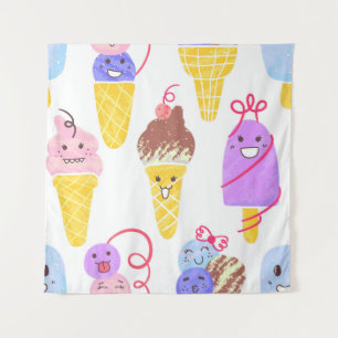 Kawaii Eis, niedlich, nahtlos. Wandteppich