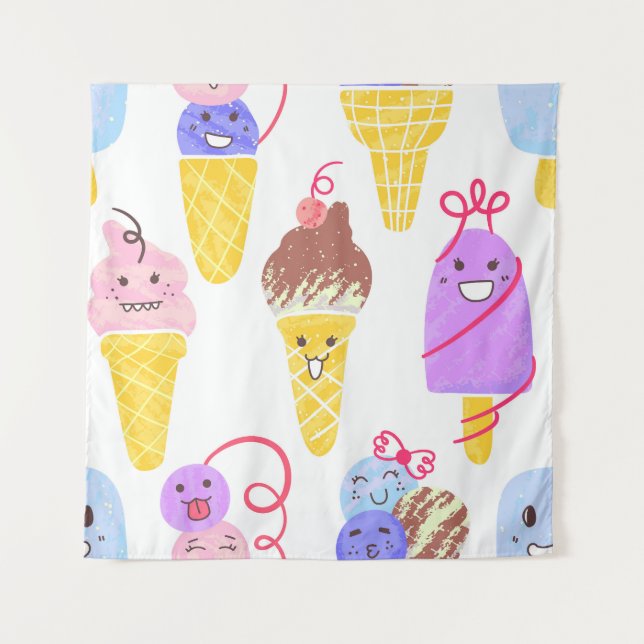 Kawaii Eis, niedlich, nahtlos. Wandteppich (Vorderseite)