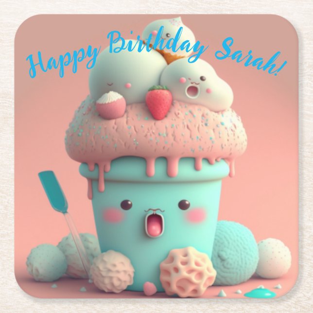 Kawaii-Eis Rechteckiger Pappuntersetzer (Vorderseite)