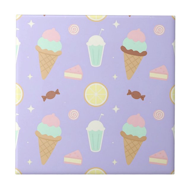 Kawaii-Eis-Süßigkeiten-Muster Fliese (Vorderseite)