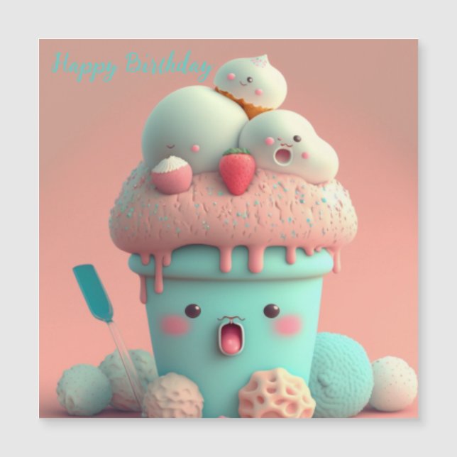 Kawaii-Eisbecher Magnetkarte (Vorderseite)