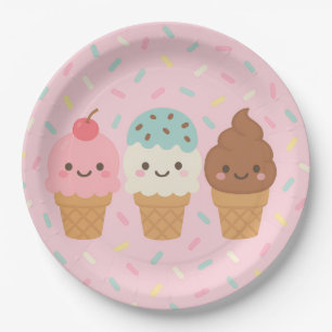 Kawaii-Eiscreme-Geburtstagspapierteller Pappteller