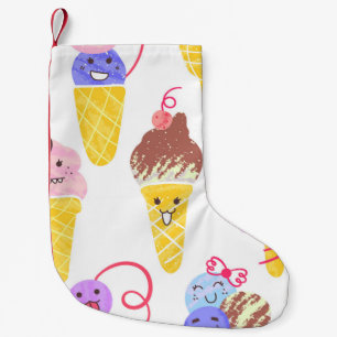 Kawaii-Eiscreme, süß, nahtloses Muster. Kleiner Weihnachtsstrumpf