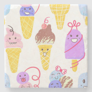 Kawaii-Eiscreme, süß, nahtloses Muster. Steinuntersetzer
