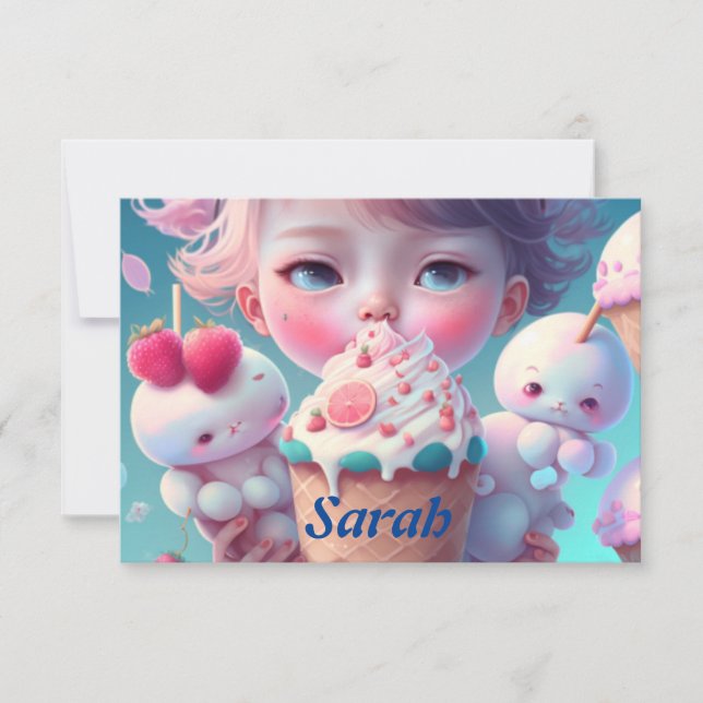 Kawaii-Eismädchen Dankeskarte (Vorderseite)