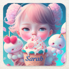 Kawaii-Eismädchen Rechteckiger Pappuntersetzer