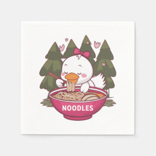 Kawaii-Ente, die Ramen isst Serviette