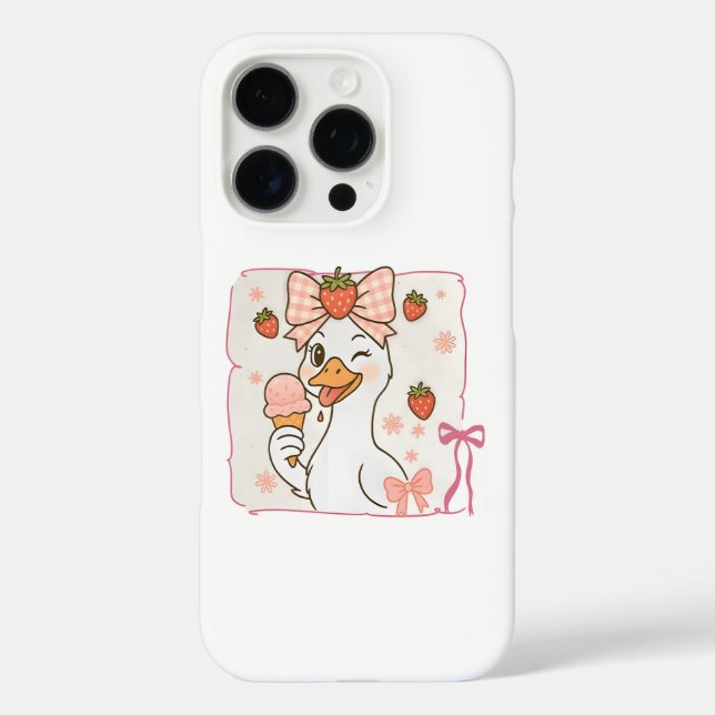 Kawaii Ente mit Erdbeereis iPhone 16 Pro Hülle (Rückseite)