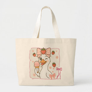 Kawaii-Ente mit Erdbeereis Jumbo Stoffbeutel