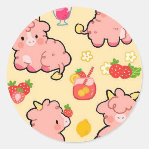 Kawaii Erdbeer-Limonade-Kuh Runder Aufkleber