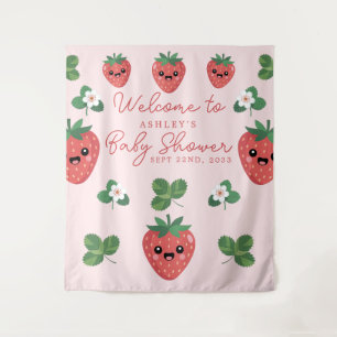 Kawaii-Erdbeeren-Baby-Shower-Hintergrund Wandteppich
