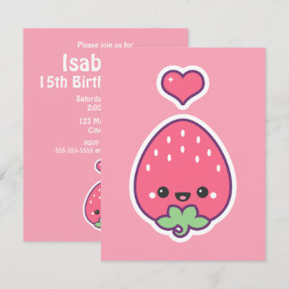 Kawaii Erdbeergeburtstags-Party Invitaions Einladung