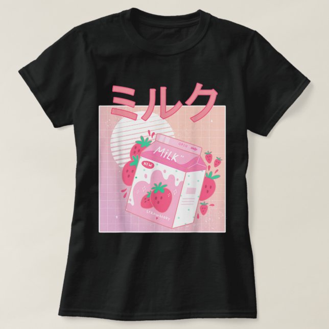 Kawaii Erdbeermilch-Ästhetik T-Shirt (Design vorne)
