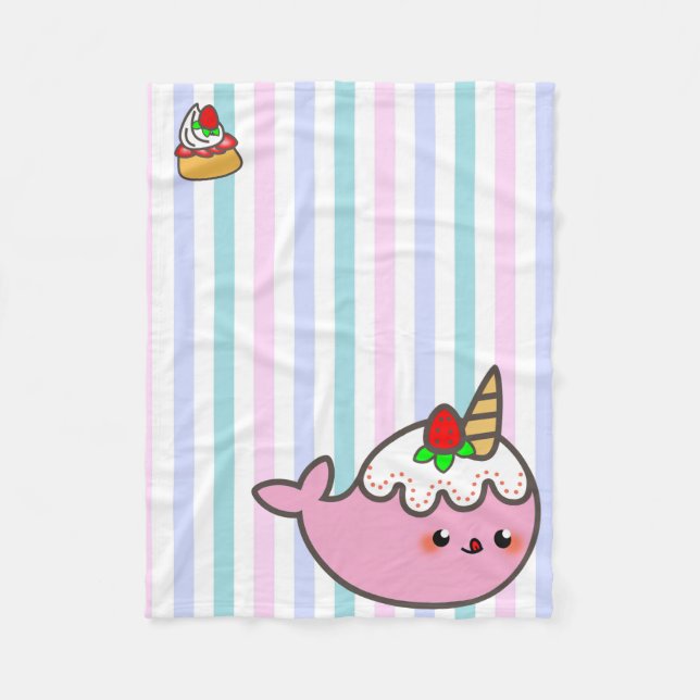 Kawaii ErdbeerShortcake Narwhal Fleecedecke (Vorderseite)