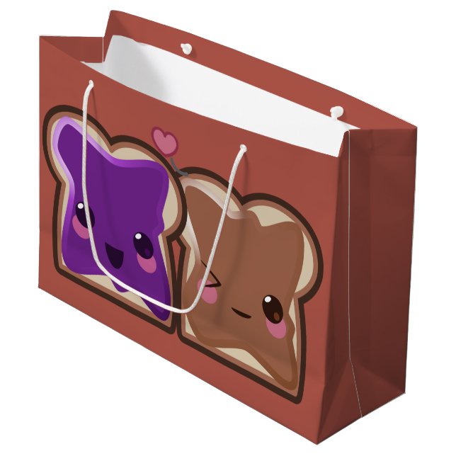Kawaii Erdnussbutter-und Gelee-Freunde Große Geschenktüte (Vorderseite Schrägansicht)