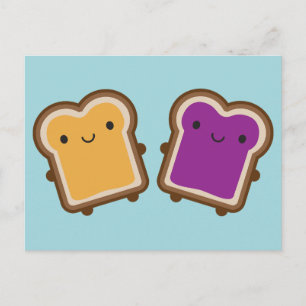 Kawaii Erdnussbutter- und Geleesandwich-Paar Postkarte