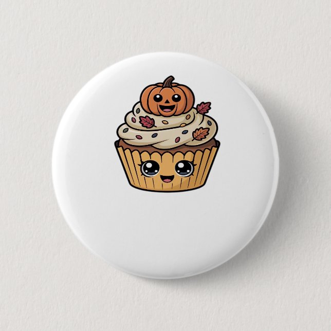 Kawaii Erntedank cupcake Klassischer T - Shirt Button (Vorderseite)
