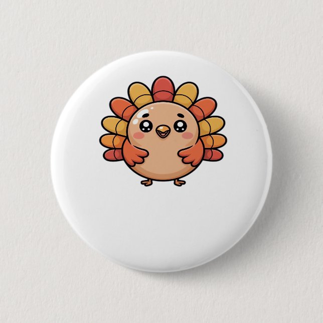 Kawaii Erntedank Truthahn Klassischer T - Shirt Button (Vorderseite)