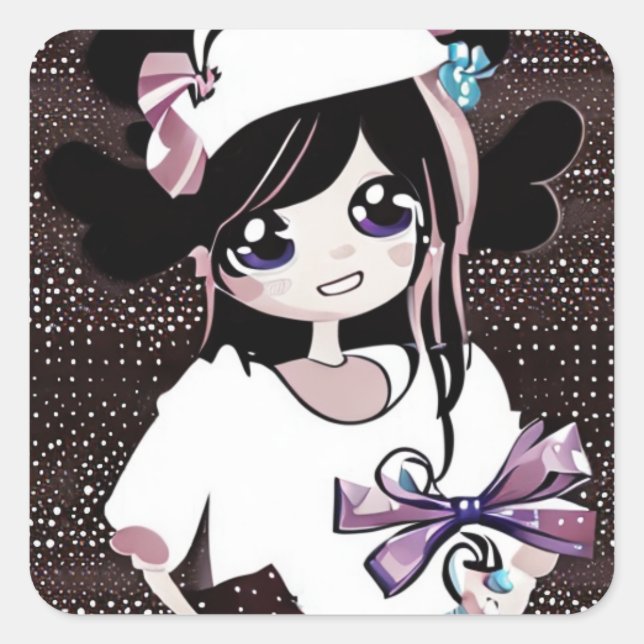 Kawaii Extravagant Birthday Girl Quadratischer Aufkleber (Vorderseite)