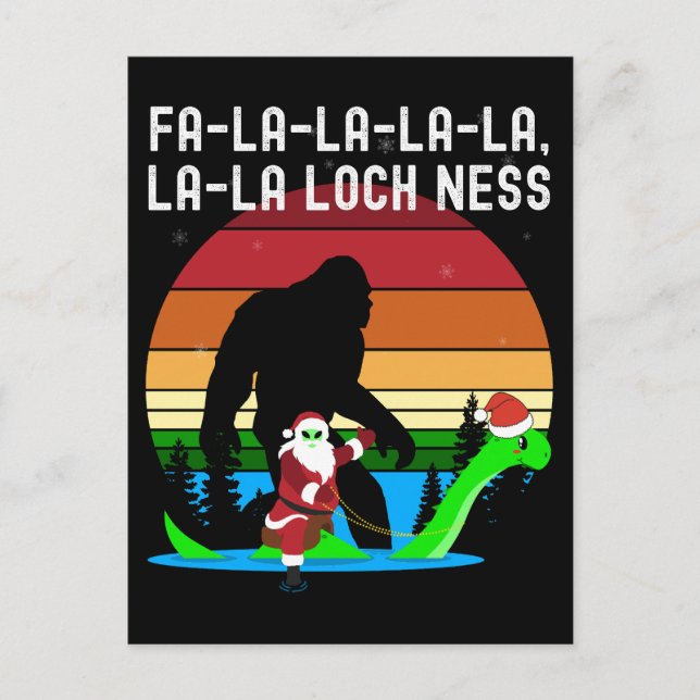 Kawaii Fa La La La Loch Ness Santa Alien Bigfooted Postkarte (Vorderseite)
