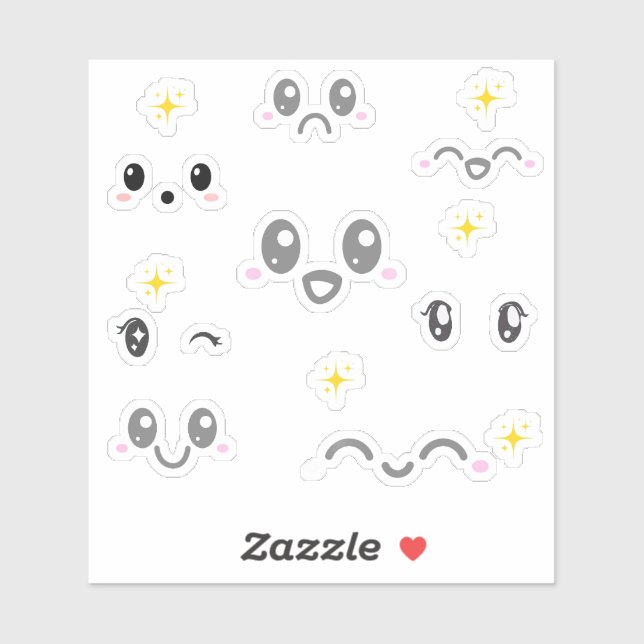 Kawaii Face Expression Stickers Aufkleber (Blatt)