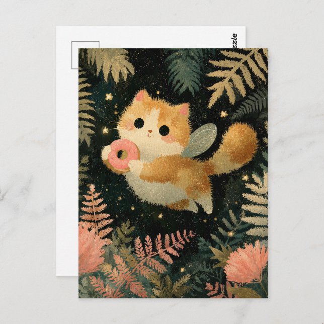 Kawaii Fairy Cat mit Donut Postkarte (Vorne/Hinten)