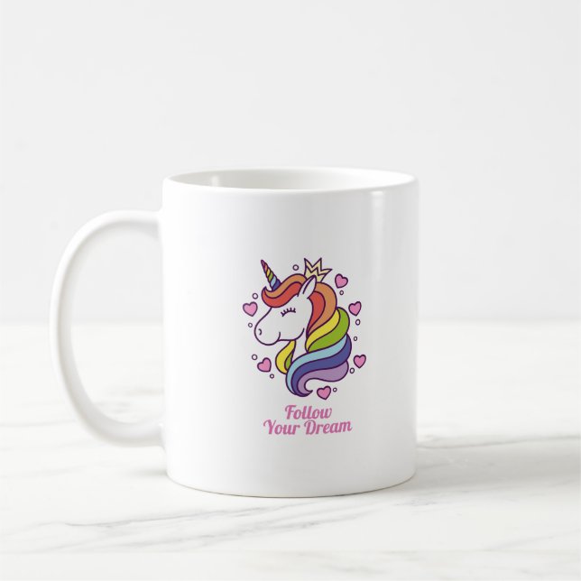 Kawaii Farbenfrohe Regenbogen Einhorn Kaffeetasse (Links)