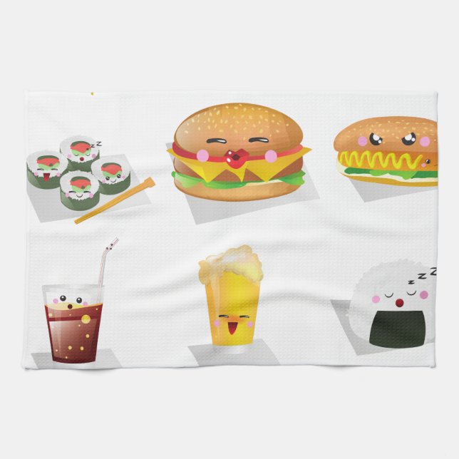 kawaii Fast Food Geschirrtuch (Horizontal)