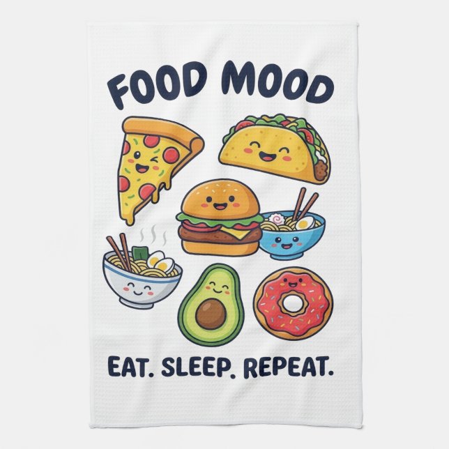 Kawaii Fast Food Mood Patterns Geschirrtuch (Vertikal)