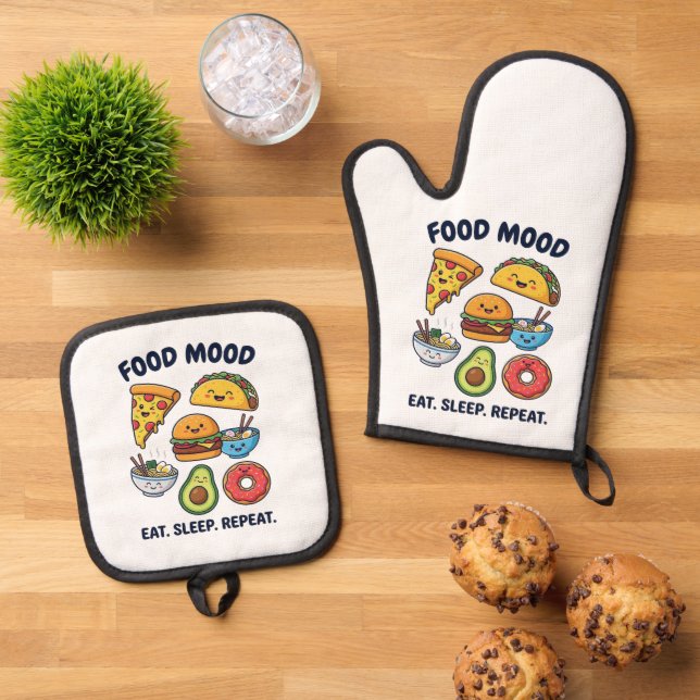 Kawaii Fast Food Mood Patterns Ofenhandschuh & Topflappen-Set (Oben Unten)