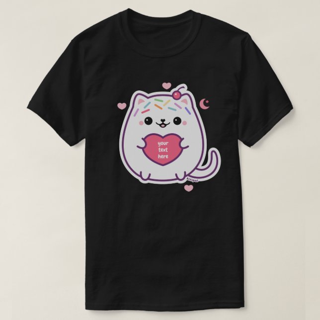 Kawaii Fat Kitty Cat mit Herz T-Shirt (Design vorne)