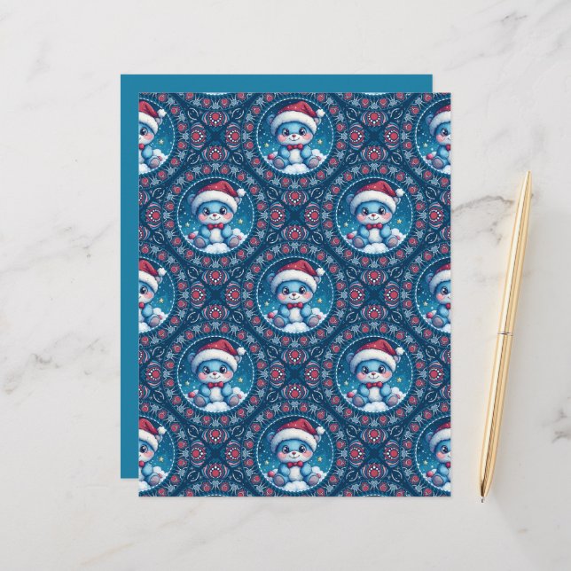 Kawaii Festive Bear Mandala Diamond Tile Scrapbook (Vorderseite/Rückseite Beispiel)