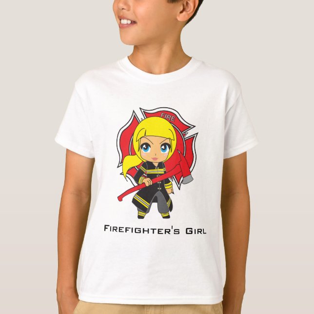 Kawaii Feuerwehrmann-Mädchen - kundengerecht T-Shirt (Vorderseite)