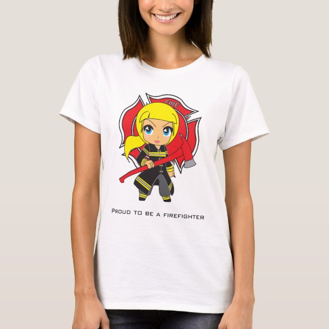Kawaii Feuerwehrmannmädchen - kundengerecht T-Shirt (Vorderseite)