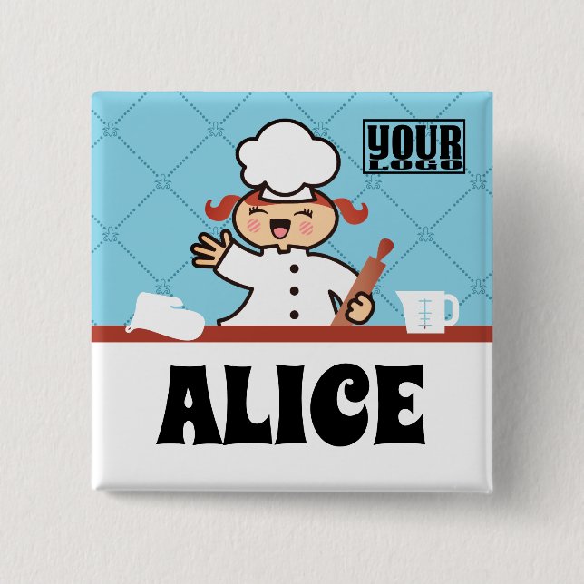 Kawaii fille chef enfants cuisine nom badge (Devant)